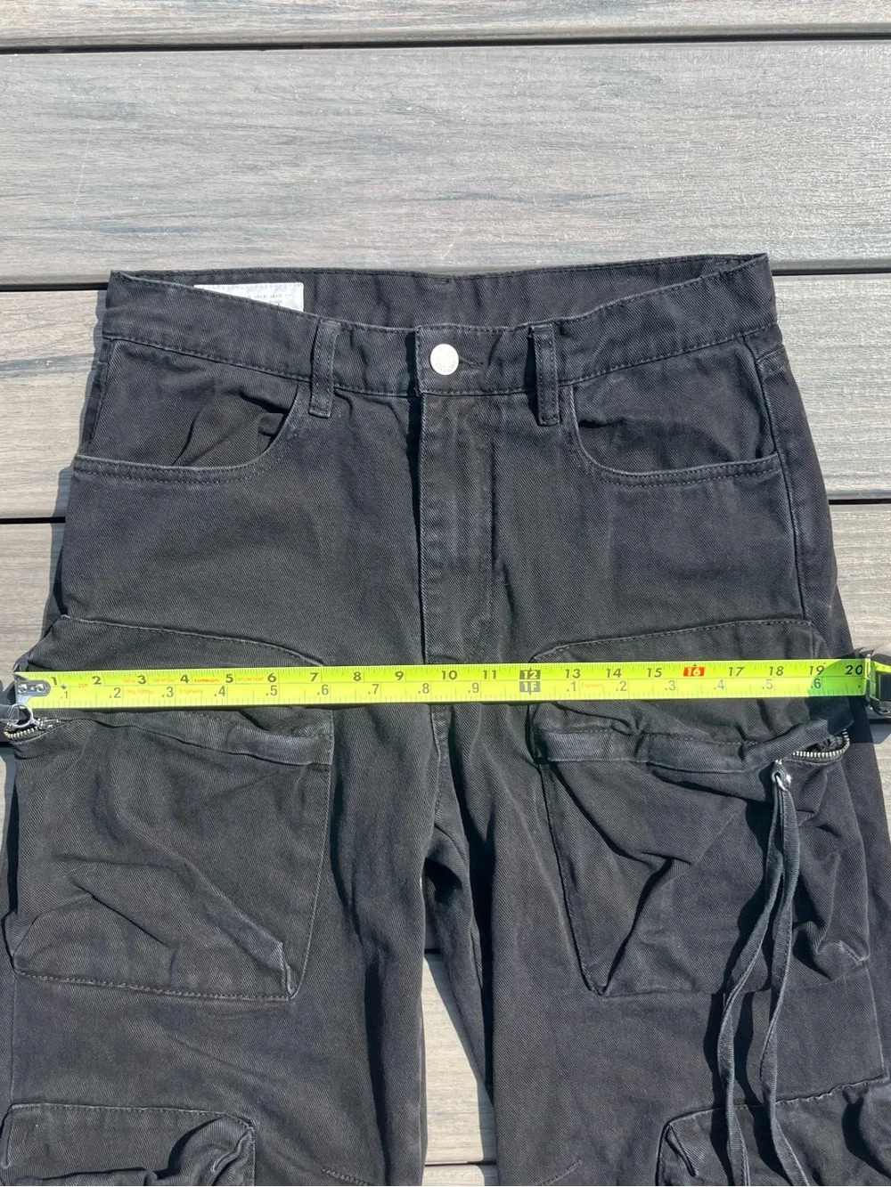 Zara; Solid Black; Wide Leg; Cargo Pants; Large Zipper Utility Pockets; US 31